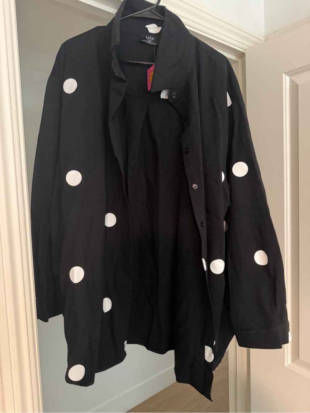 Dressed in LALA Black and White Polka Dot Button-Up Jacket